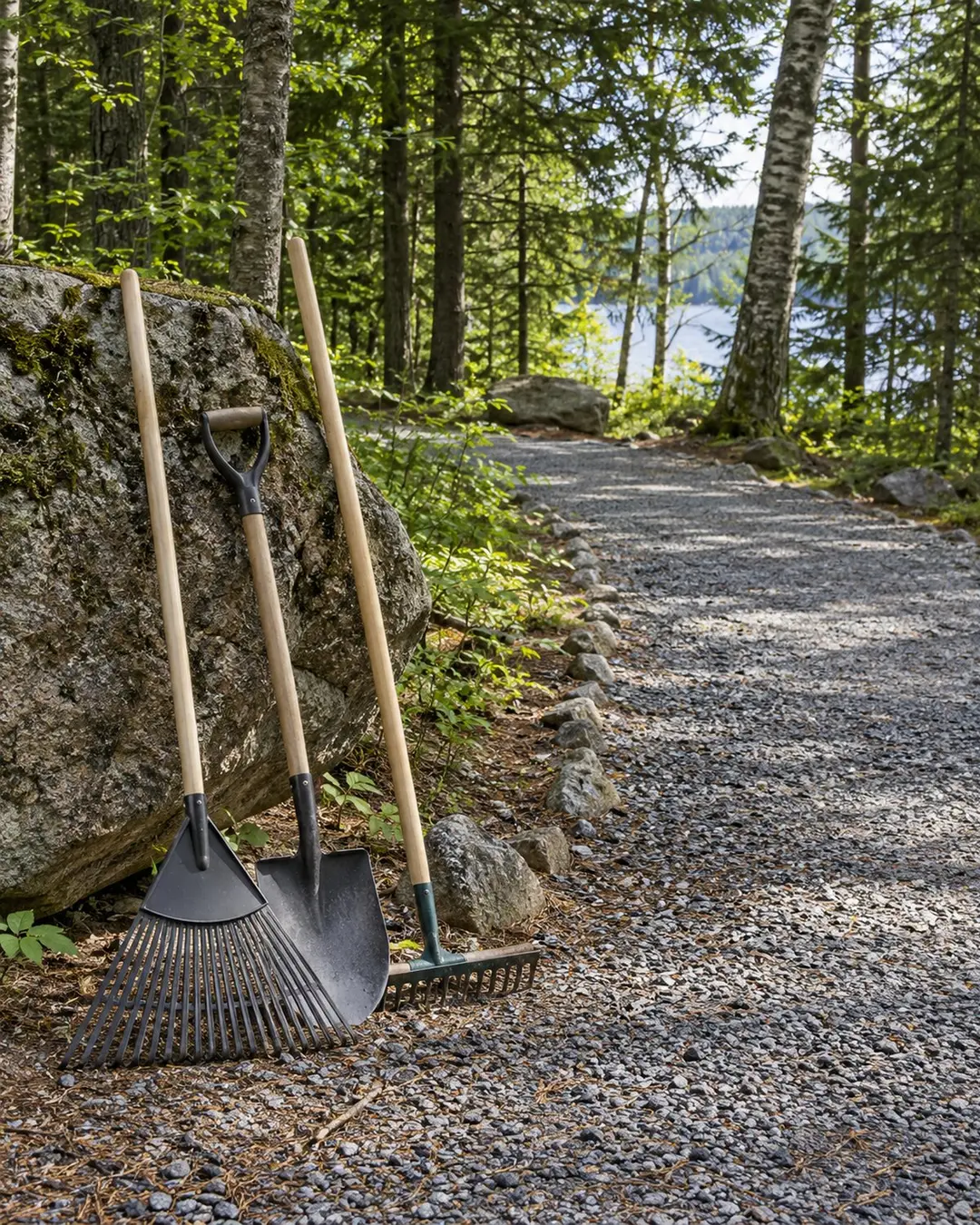 Camp work tools and neatly maintained grounds in Maine