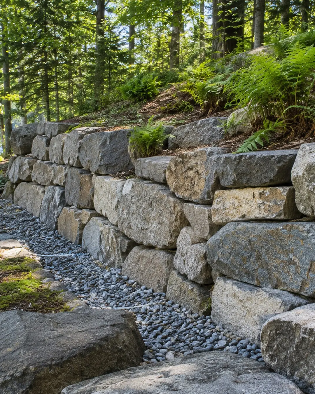 Illustrative close detail of stone retaining wall blocks